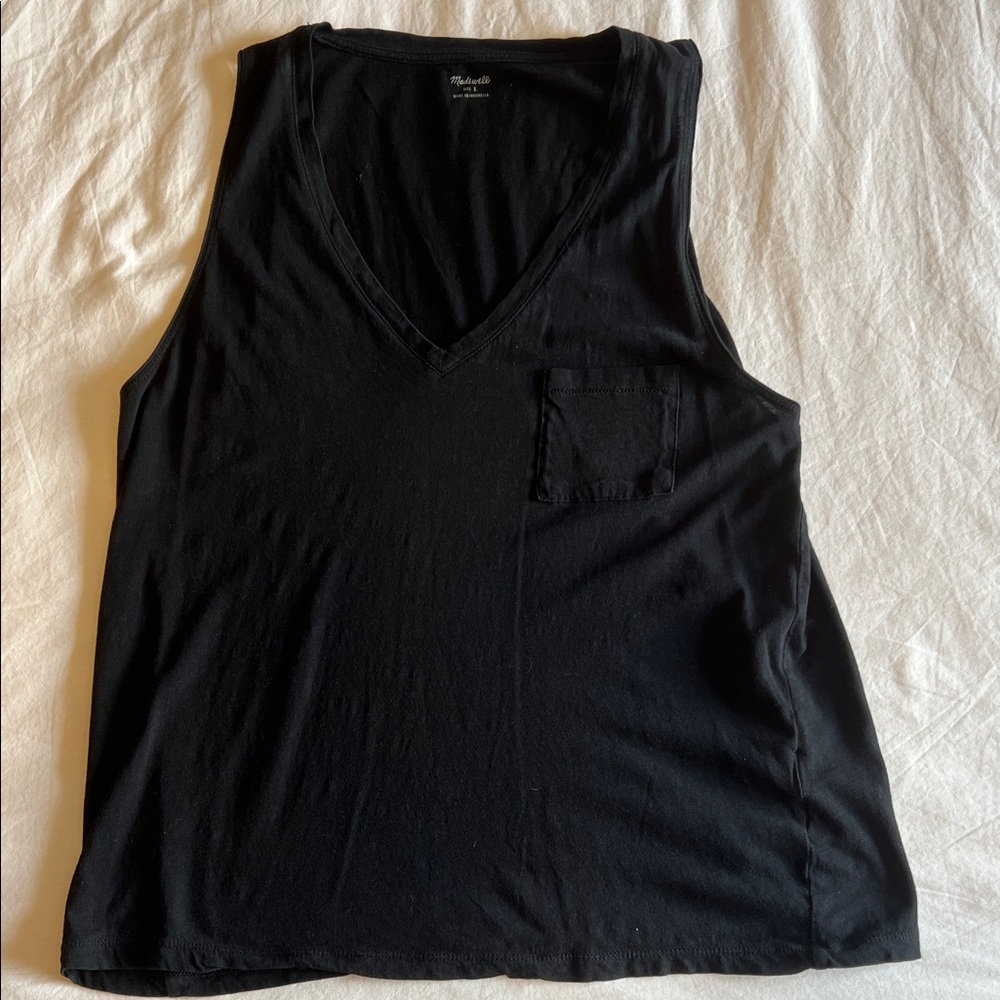 Madewell Black V-Neck Tank Top with Pocket